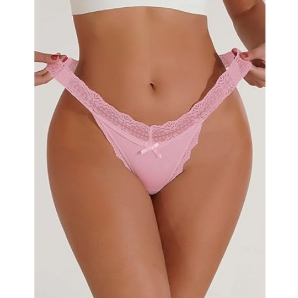 💋Sexy Panties Floral Lace Cut Out Thongs Mid Waist Underwear Briefs Pink